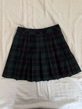 ARITZIA Sunday Best Dark Green Plaid Pleated Skirt